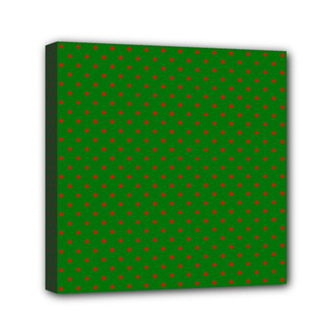 Mini Red Dots On Christmas Green Mini Canvas 6  X 6  by PodArtist