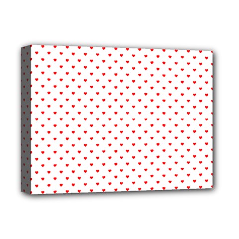 Small Christmas Red Polka Dot Hearts On Snow White Deluxe Canvas 16  X 12   by PodArtist