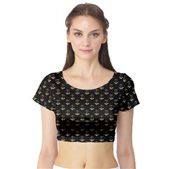 Gold Scales Of Justice On Black Repeat Pattern All Over Print  Short Sleeve Crop Top by PodArtist