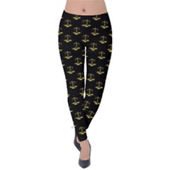 Gold Scales Of Justice On Black Repeat Pattern All Over Print  Velvet Leggings by PodArtist