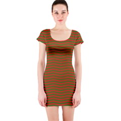 Christmas Red And Green Chevron Zig Zag Stripes Short Sleeve Bodycon Dress by PodArtist