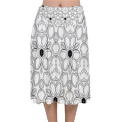 Pattern Zentangle Handdrawn Design Velvet Flared Midi Skirt by Celenk