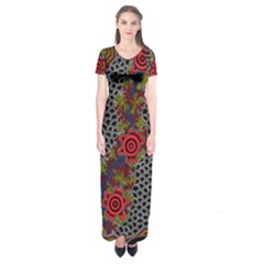 Aboriginal Art - Campsite Short Sleeve Maxi Dress by hogartharts