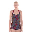 Aboriginal Art - Meeting Places Boyleg Halter Swimsuit  View1