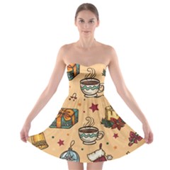 Cute Vintage Christmas Pattern Strapless Bra Top Dress by allthingseveryone