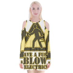 Save A Fuse Blow An Electrician Velvet Long Sleeve Shoulder Cutout Dress by FunnyShirtsAndStuff