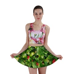 Christmas Season Floral Green Red Skimmia Flower Mini Skirt by yoursparklingshop