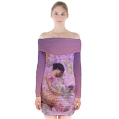 Violets For The Birds  Long Sleeve Off Shoulder Dress by pastpresents