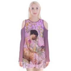 Violets For The Birds  Velvet Long Sleeve Shoulder Cutout Dress by pastpresents