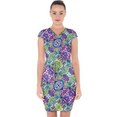 Colorful Modern Floral Print Capsleeve Drawstring Dress  by dflcprints