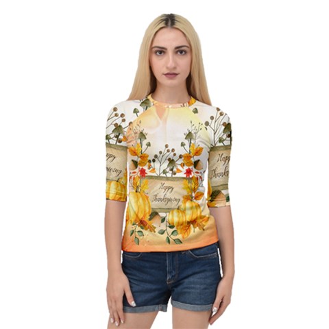 Happy Thanksgiving With Pumpkin Quarter Sleeve Raglan Tee by FantasyWorld7