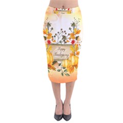 Happy Thanksgiving With Pumpkin Velvet Midi Pencil Skirt by FantasyWorld7