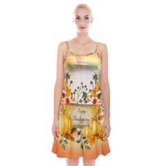 Happy Thanksgiving With Pumpkin Spaghetti Strap Velvet Dress by FantasyWorld7