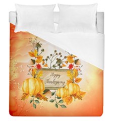 Happy Thanksgiving With Pumpkin Duvet Cover (queen Size) by FantasyWorld7