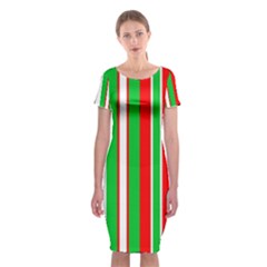 Christmas Holiday Stripes Red Classic Short Sleeve Midi Dress by Celenk