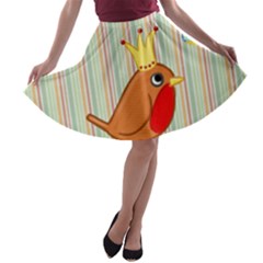 Bird Christmas Card Blue Modern A-line Skater Skirt by Celenk