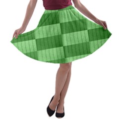 Wool Ribbed Texture Green Shades A-line Skater Skirt by Celenk