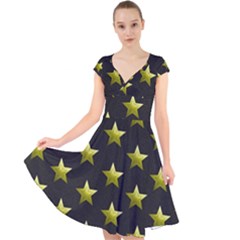 Stars Backgrounds Patterns Shapes Cap Sleeve Front Wrap Midi Dress by Celenk