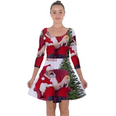 Karl Marx Santa  Quarter Sleeve Skater Dress by Valentinaart