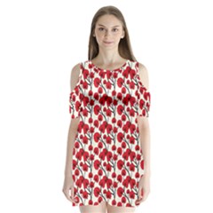 Red Flowers Shoulder Cutout Velvet One Piece by allthingseveryone