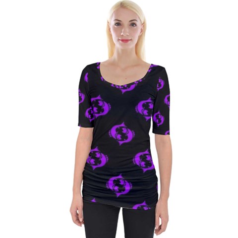 Purple Pisces On Black Background Wide Neckline Tee by allthingseveryone