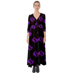 Purple Pisces On Black Background Button Up Boho Maxi Dress by allthingseveryone