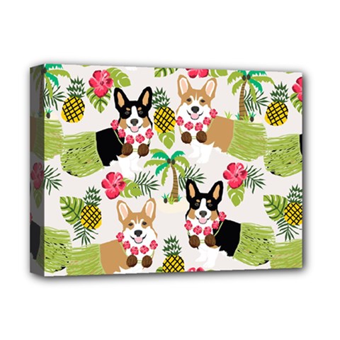 Hula Corgis Fabric Deluxe Canvas 16  X 12   by Celenk