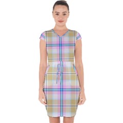 Pink And Yellow Plaid Capsleeve Drawstring Dress  by allthingseveryone