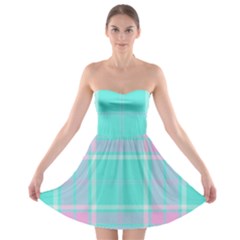 Blue And Pink Pastel Plaid Strapless Bra Top Dress by allthingseveryone