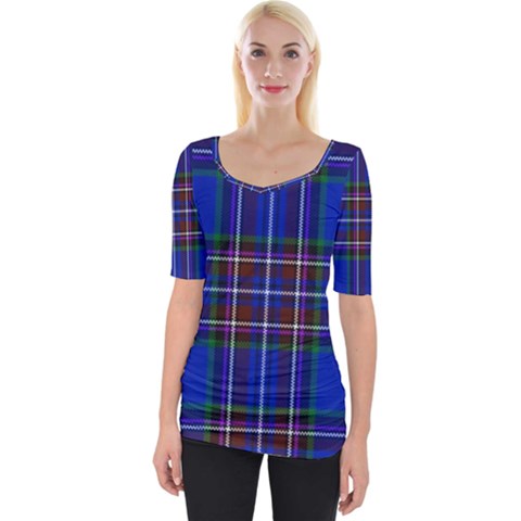 Bright Blue Plaid Wide Neckline Tee by allthingseveryone