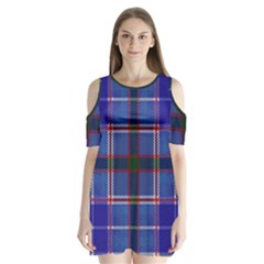 Blue Heather Plaid Shoulder Cutout Velvet One Piece by allthingseveryone