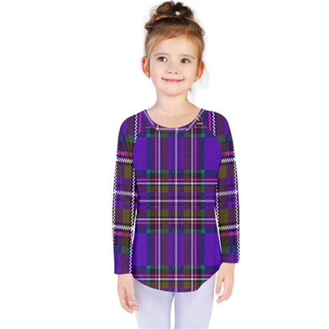 Purple Tartan Plaid Kids  Long Sleeve Tee by allthingseveryone