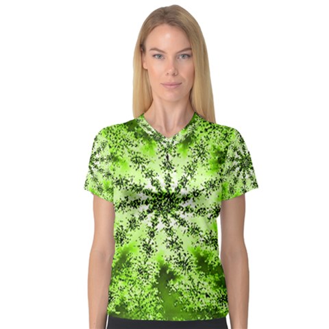 Lime Green Starburst Fractal V-neck Sport Mesh Tee by allthingseveryone