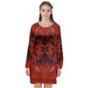 Red Abstract Long Sleeve Chiffon Shift Dress  View1