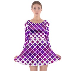 Pattern Square Purple Horizontal Long Sleeve Skater Dress by Celenk