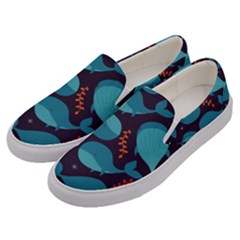 Blue Whale Pattern Men s Canvas Slip Ons by Bigfootshirtshop