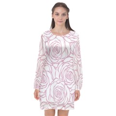 Pink Peonies Long Sleeve Chiffon Shift Dress  by NouveauDesign