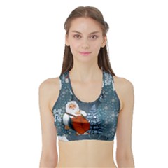 Funny Santa Claus With Snowman Sports Bra With Border by FantasyWorld7