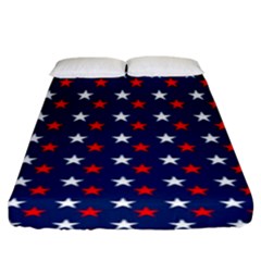 Patriotic Red White Blue Stars Blue Background Fitted Sheet (king Size) by Celenk