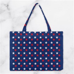 Patriotic Red White Blue Stars Blue Background Medium Tote Bag by Celenk