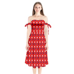 Patriotic Red White Blue Usa Shoulder Tie Bardot Midi Dress by Celenk