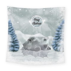 Cute Polar Bear Baby, Merry Christmas Square Tapestry (large) by FantasyWorld7