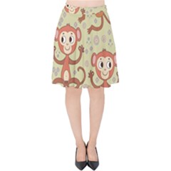 Cute Cartoon Monkeys Pattern Velvet High Waist Skirt by Bigfootshirtshop