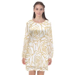 Yellow Peonies Long Sleeve Chiffon Shift Dress  by NouveauDesign