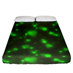 Neon Green Bubble Hearts Fitted Sheet (queen Size) by PodArtist