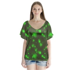 Neon Green Bubble Hearts V-neck Flutter Sleeve Top by PodArtist