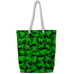 Bright Neon Green Catmouflage Full Print Rope Handle Tote (small) by PodArtist