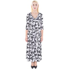 Black And White Catmouflage Camouflage Quarter Sleeve Wrap Maxi Dress by PodArtist