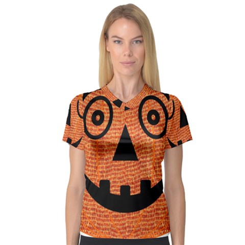 Fabric Halloween Pumpkin Funny V-neck Sport Mesh Tee by Celenk