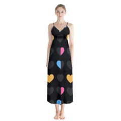 Emo Heart Pattern Button Up Chiffon Maxi Dress by Bigfootshirtshop